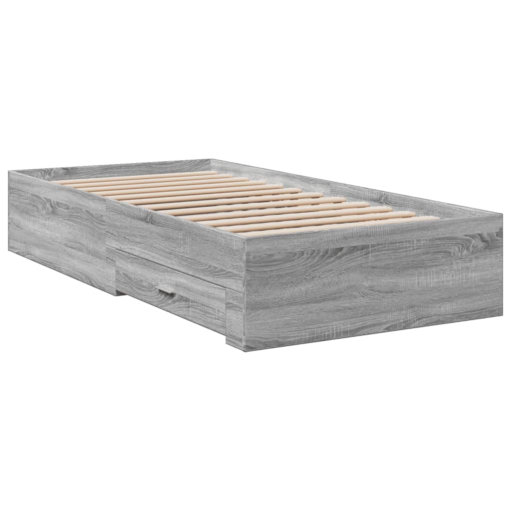 vidaXL Bed Frame with Drawers without Mattress Grey Sonoma 100x200 cm