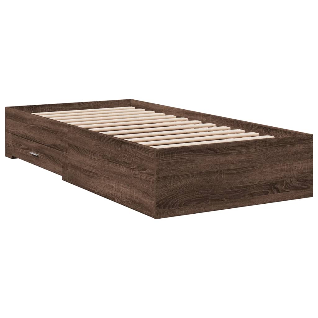 vidaXL Bed Frame with Drawers without Mattress Brown Oak 100x200 cm