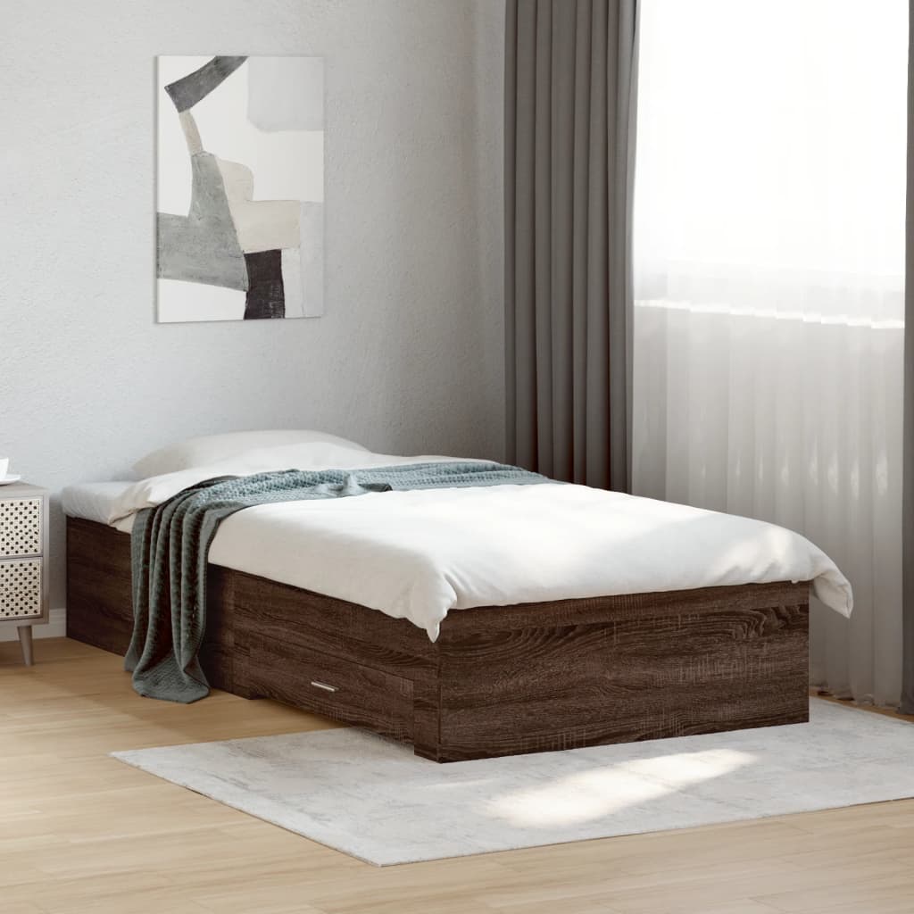 vidaXL Bed Frame with Drawers without Mattress Brown Oak 100x200 cm