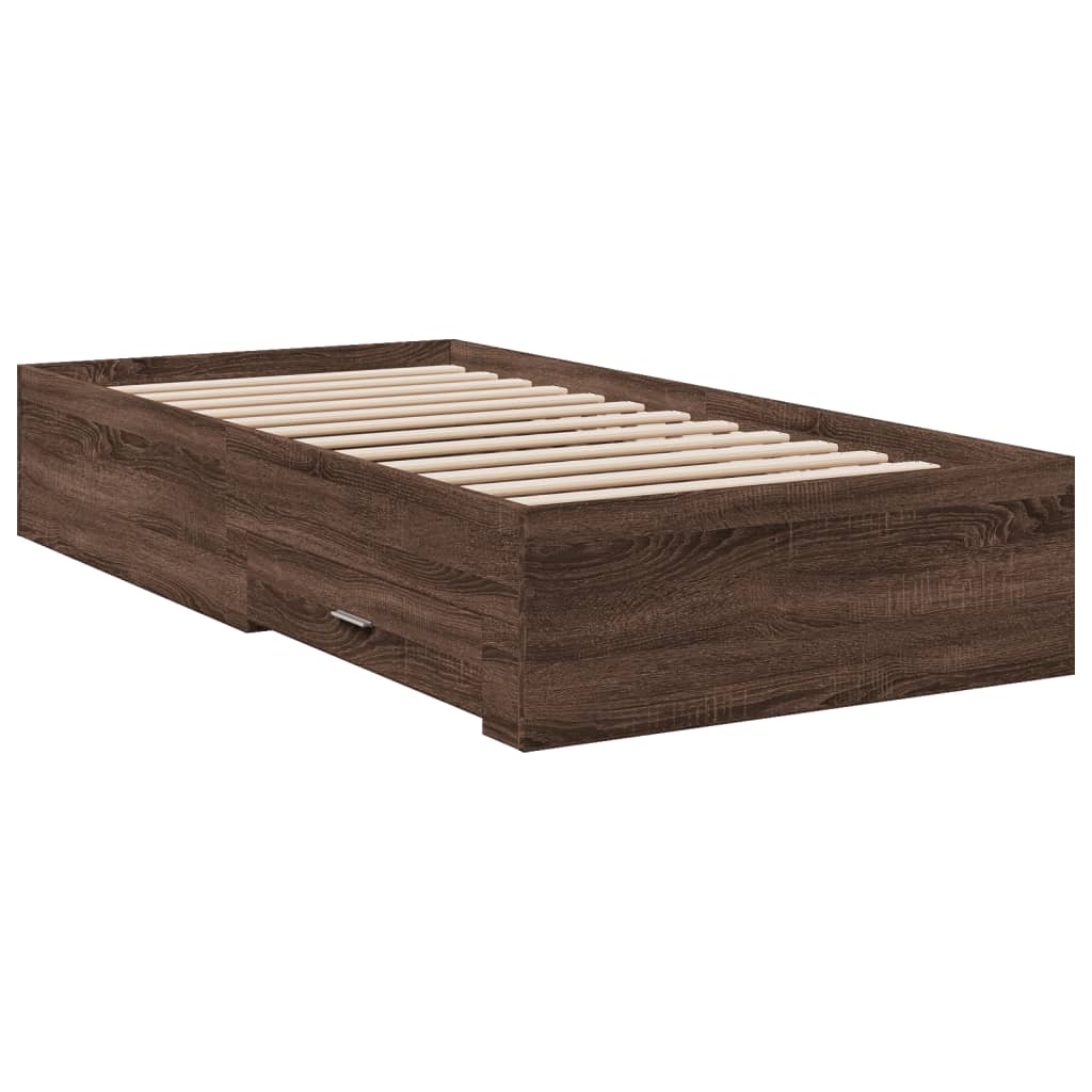 vidaXL Bed Frame with Drawers without Mattress Brown Oak 100x200 cm