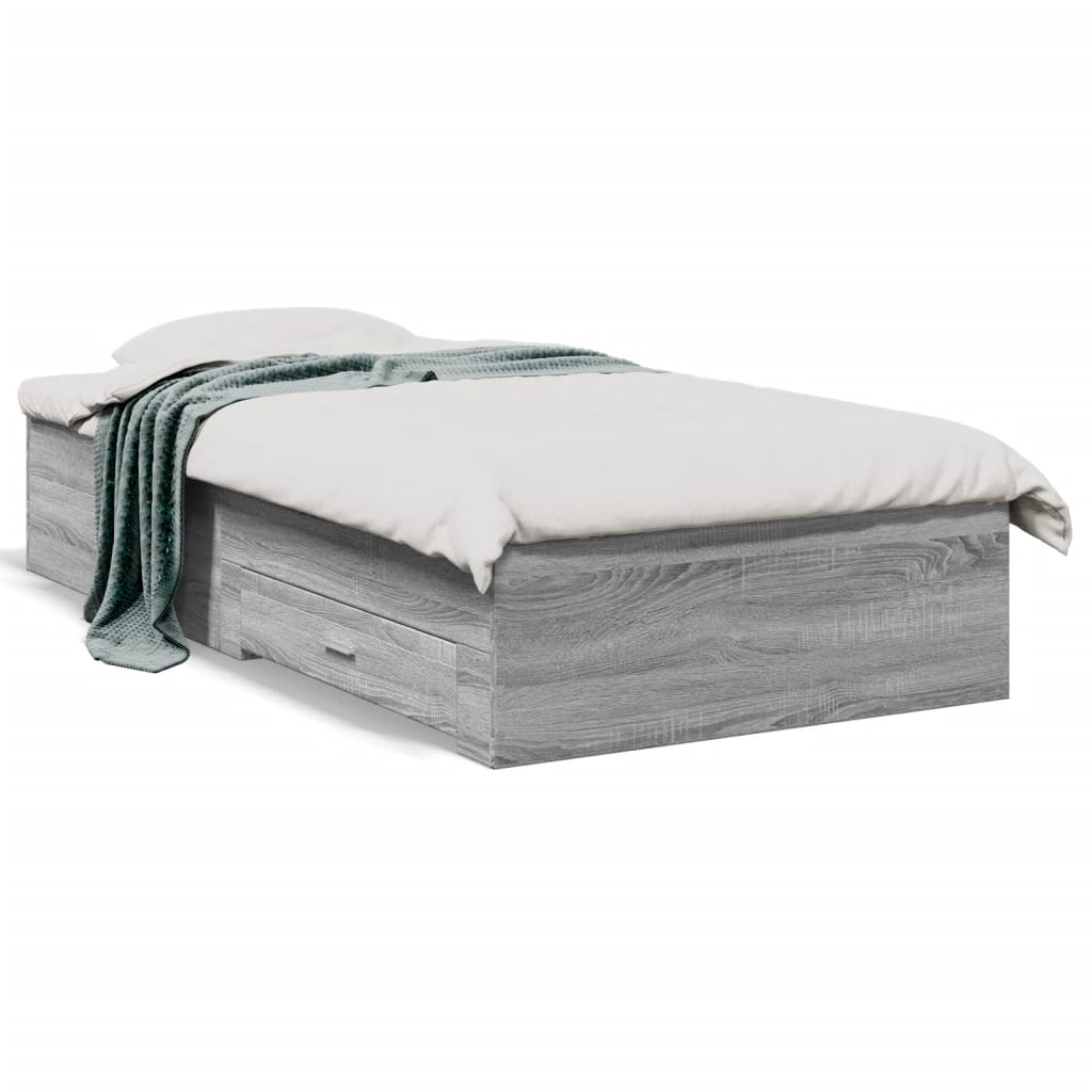 Bed Frame with Drawers without Mattress Grey Sonoma 90x200 cm