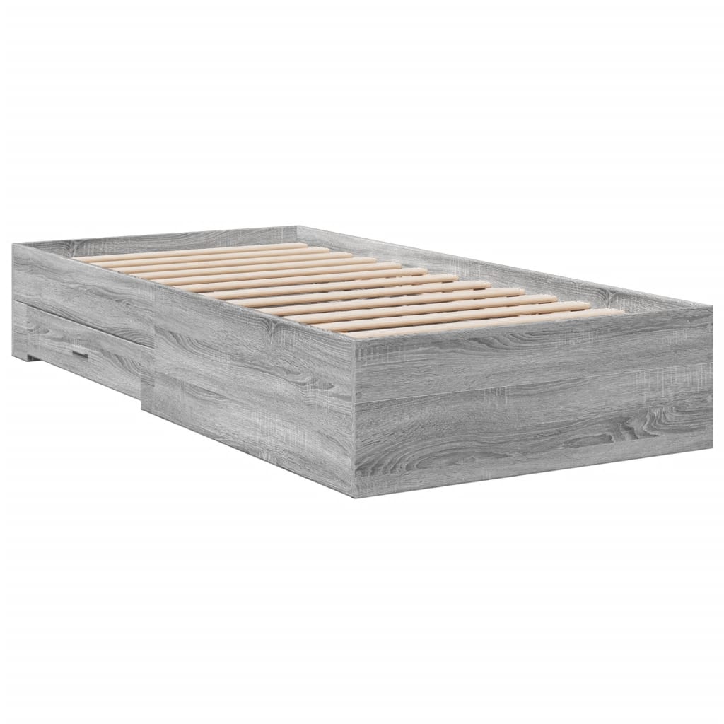 Bed Frame with Drawers without Mattress Grey Sonoma 90x200 cm