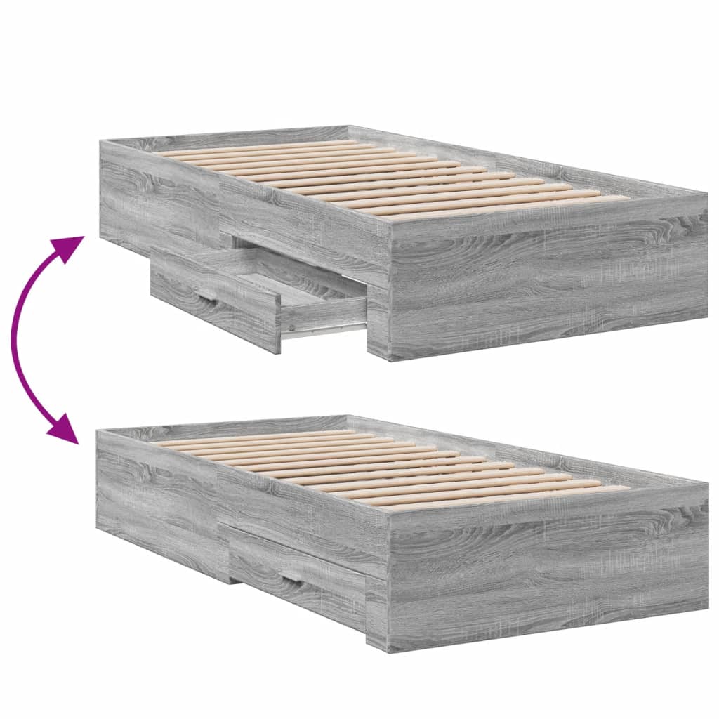 Bed Frame with Drawers without Mattress Grey Sonoma 90x200 cm