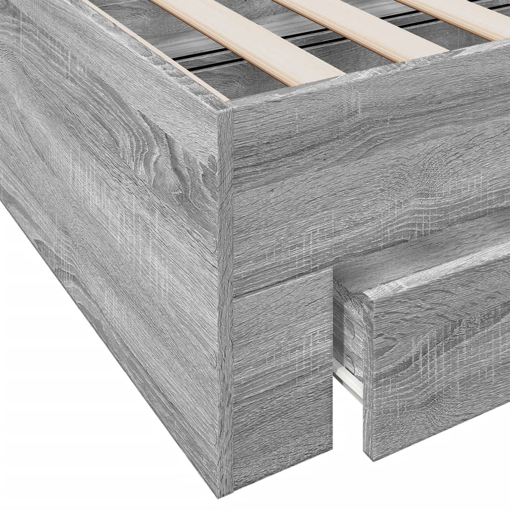 Bed Frame with Drawers without Mattress Grey Sonoma 90x200 cm