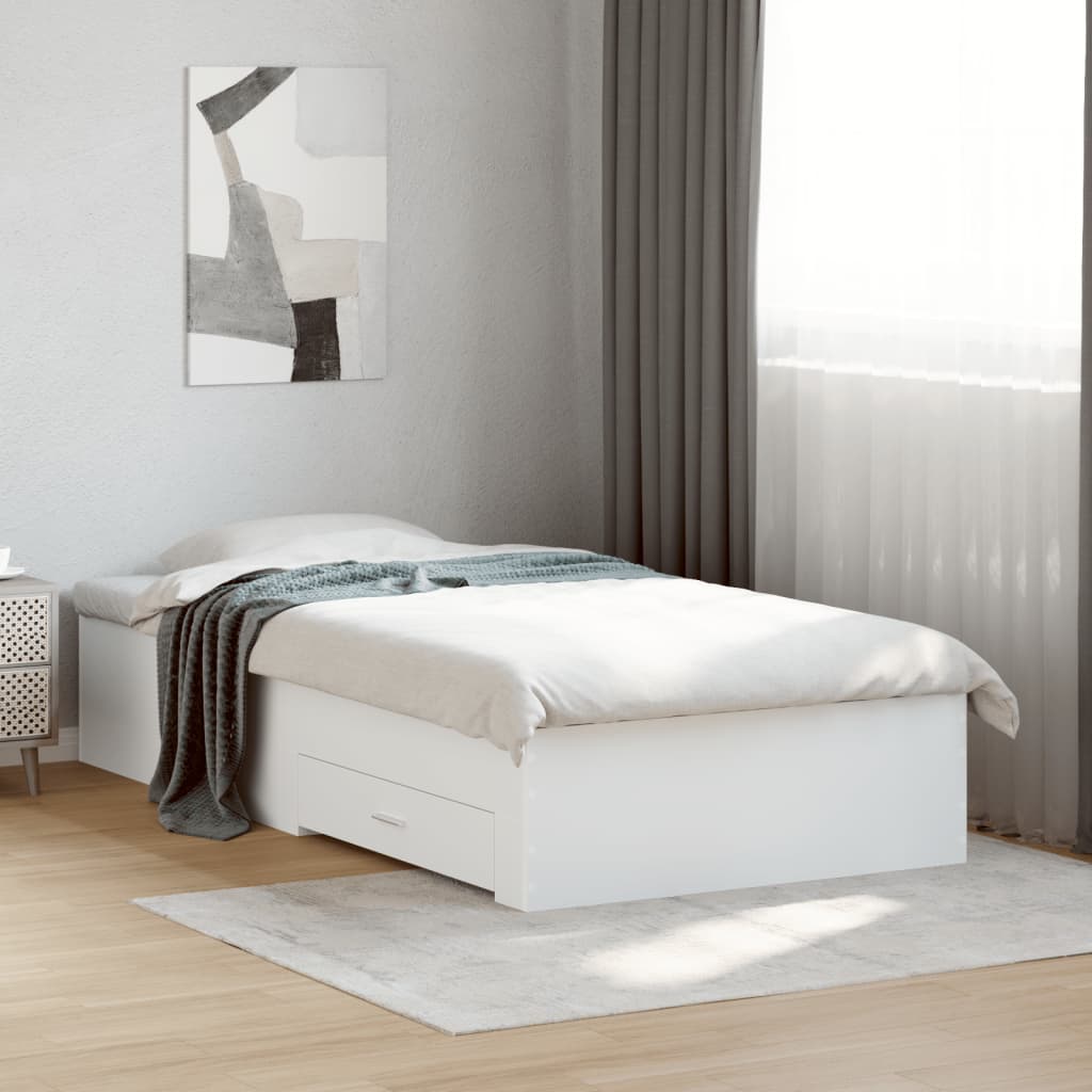 vidaXL Bed Frame with Drawers without Mattress White 90x190 cm Single