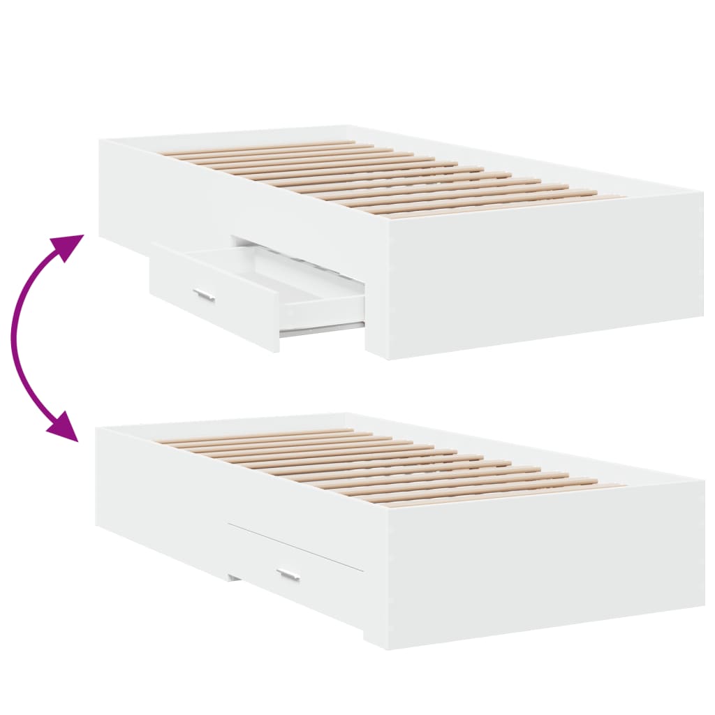 vidaXL Bed Frame with Drawers without Mattress White 90x190 cm Single