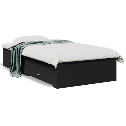 vidaXL Bed Frame with Drawers without Mattress Black 90x190 cm Single