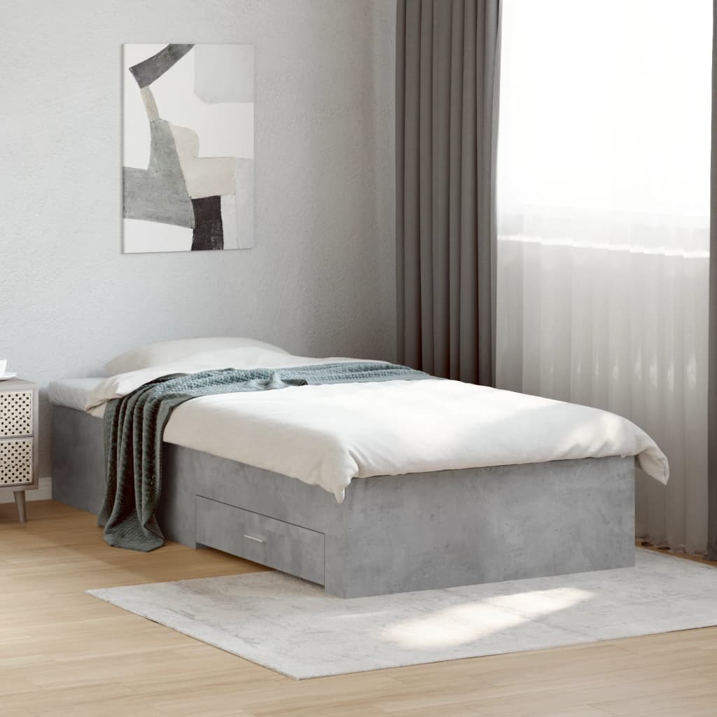 vidaXL Bed Frame with Drawers without Mattress Concrete Grey 90x190 cm Single