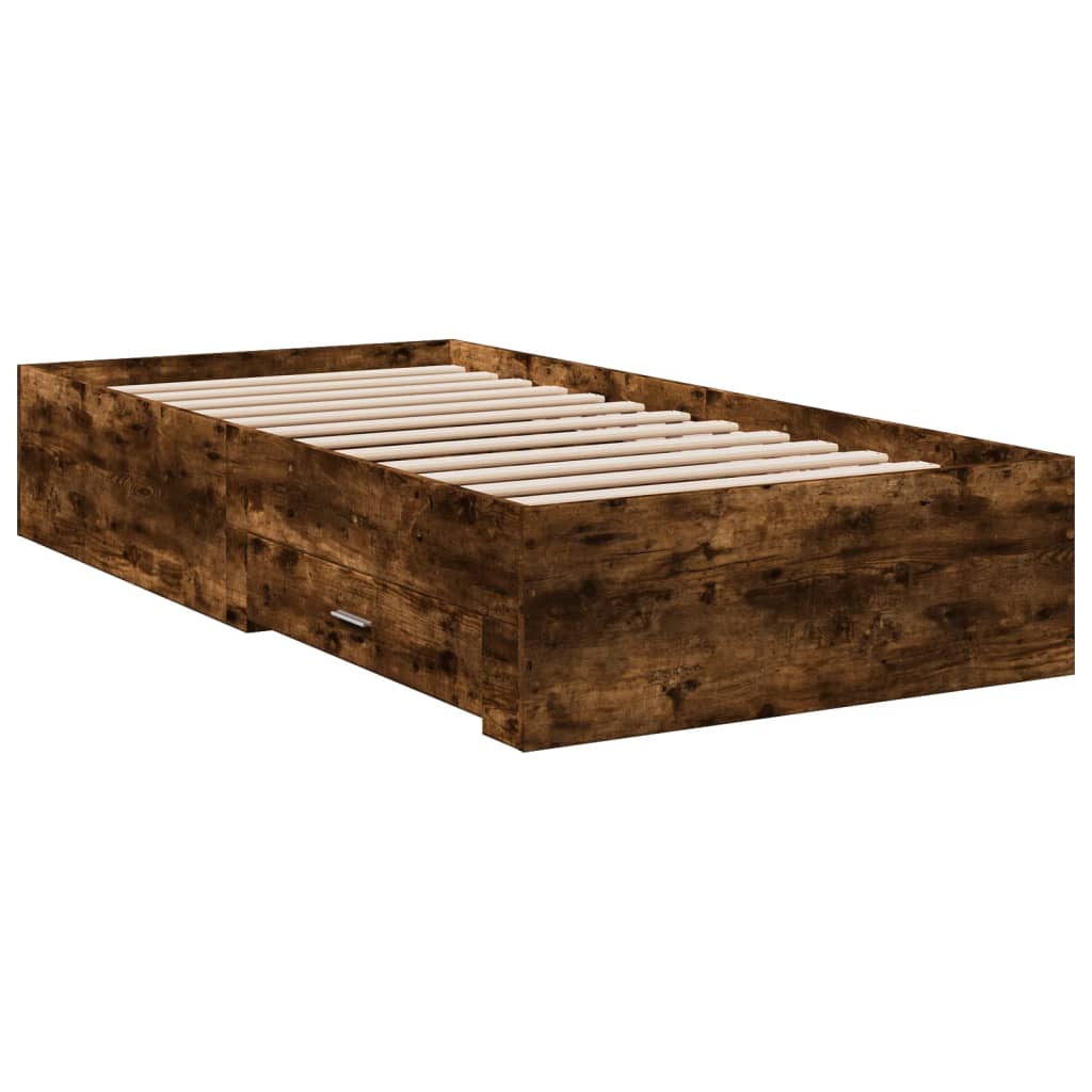 vidaXL Bed Frame with Drawers without Mattress Smoked Oak 90x190 cm Single