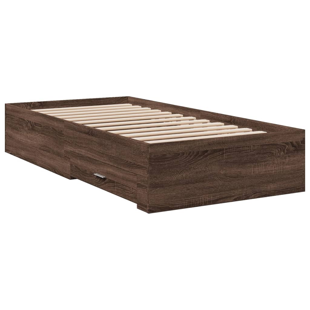 vidaXL Bed Frame with Drawers without Mattress Brown Oak 90x190 cm Single