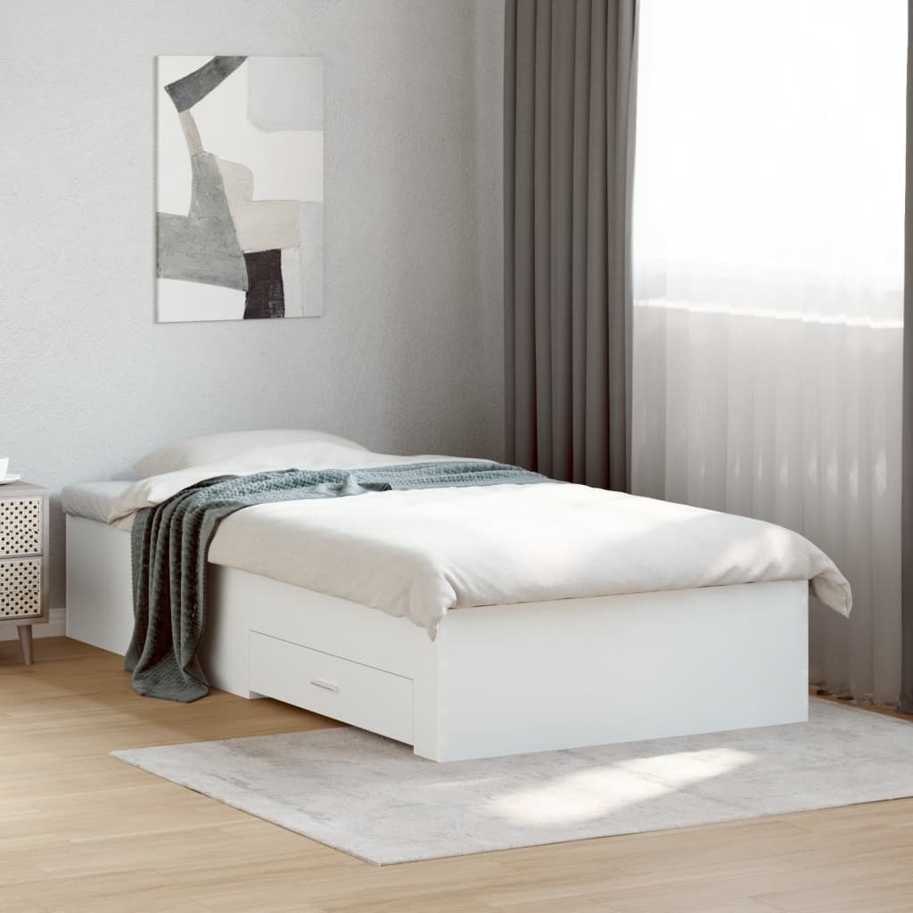 vidaXL Bed Frame with Drawers without Mattress White 75x190 cm Small Single