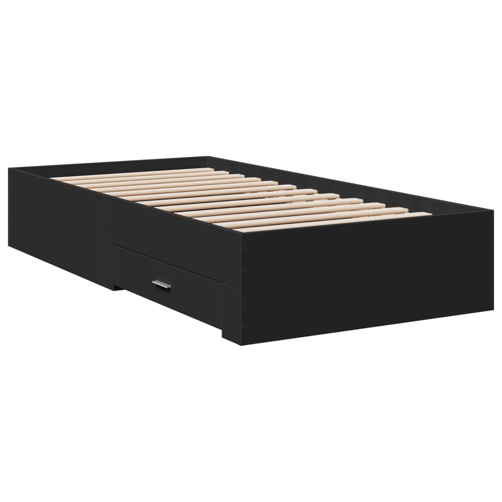 Bed Frame with Drawers without Mattress Black 75x190 cm Small Single