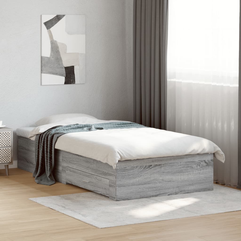 vidaXL Bed Frame with Drawers without Mattress Grey Sonoma 75x190 cm Small Single