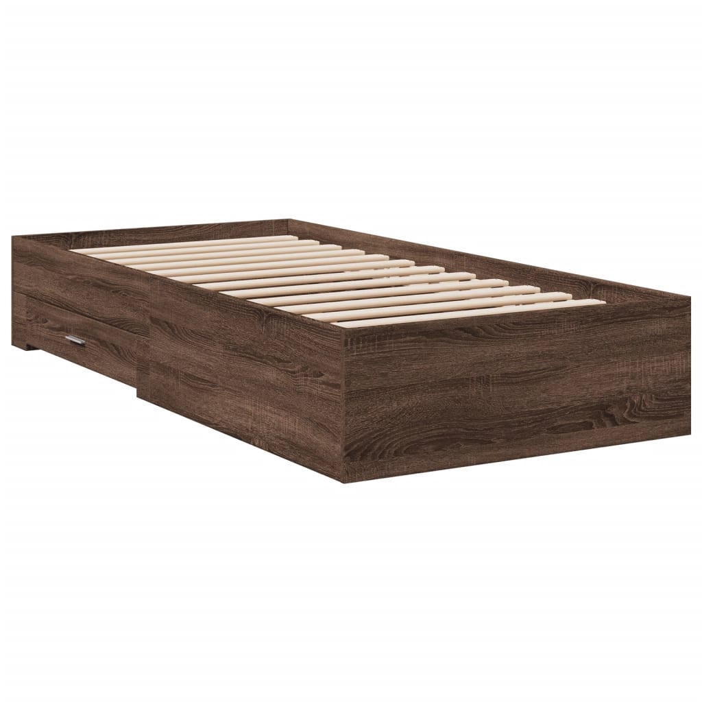 vidaXL Bed Frame with Drawers without Mattress Brown Oak 75x190 cm Small Single