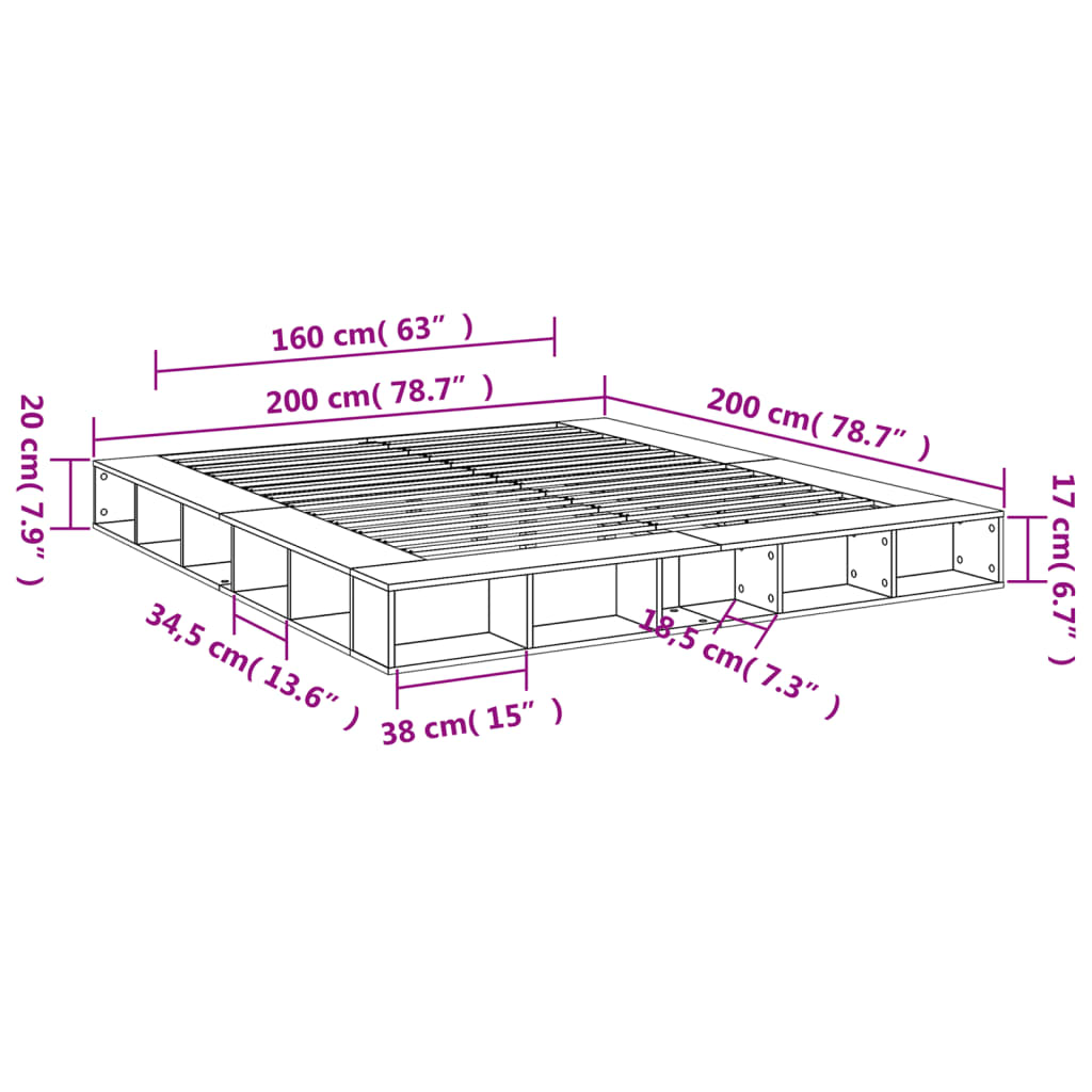 vidaXL Bed Frame without Mattress Sonoma Oak 200x200 cm