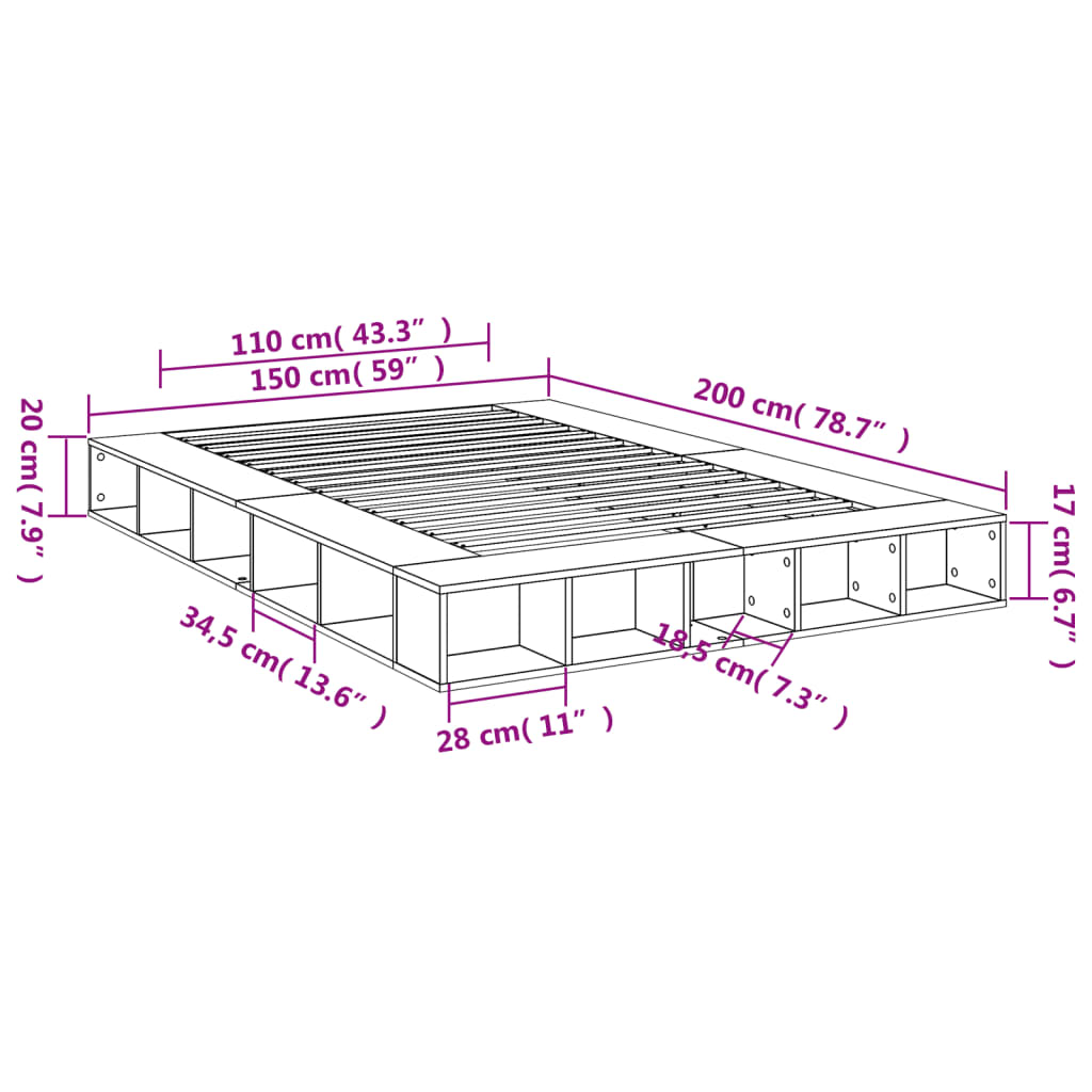 vidaXL Bed Frame without Mattress White 150x200 cm King Size