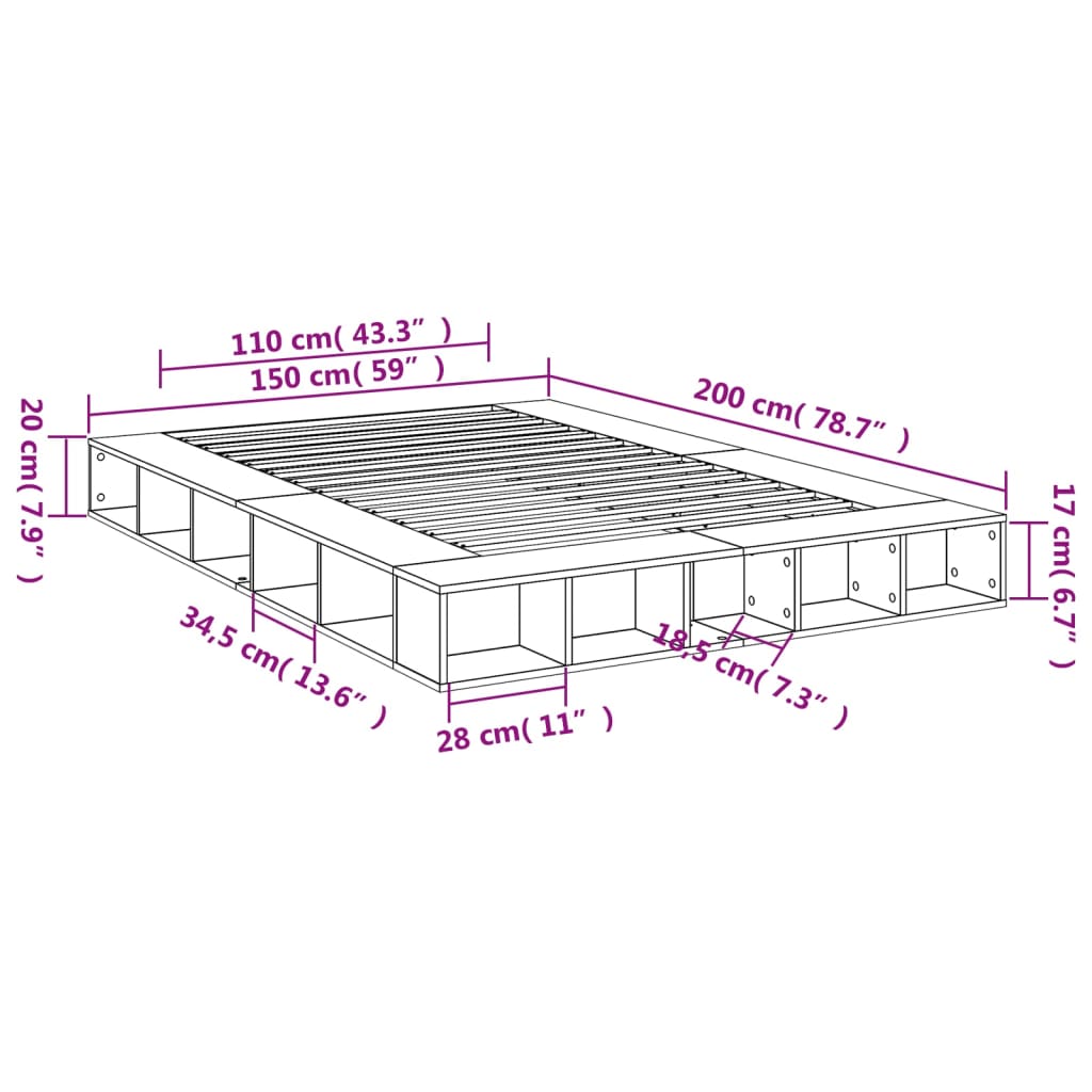 vidaXL Bed Frame without Mattress Black 150x200 cm King Size