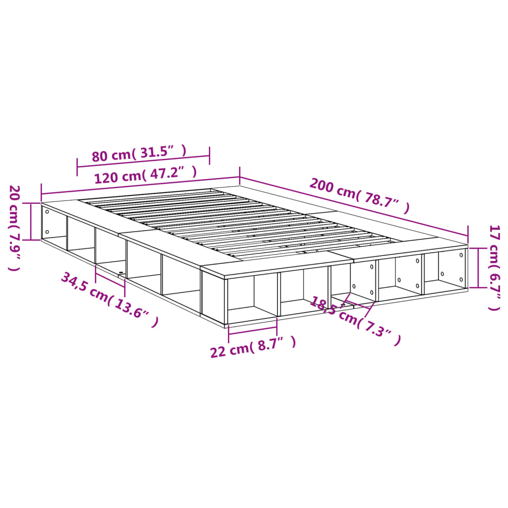 vidaXL Bed Frame without Mattress Sonoma Oak 120x200 cm