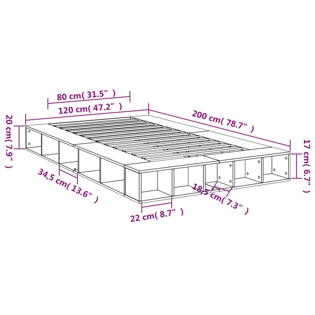 vidaXL Bed Frame without Mattress Brown Oak 120x200 cm