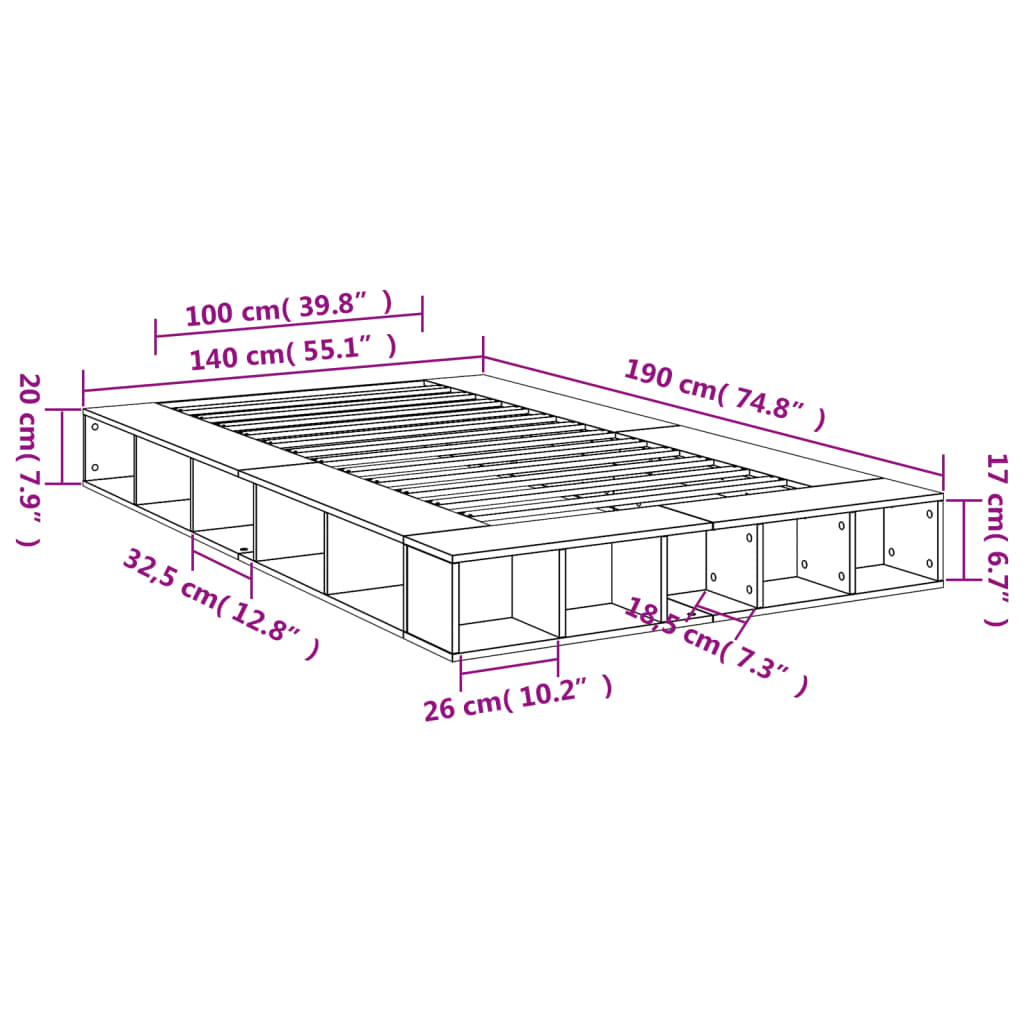 vidaXL Bed Frame without Mattress Black 140x190 cm