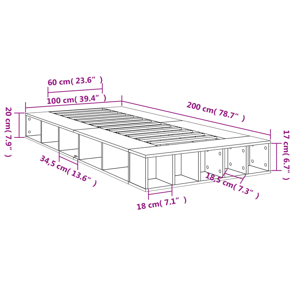 vidaXL Bed Frame without Mattress White 100x200 cm