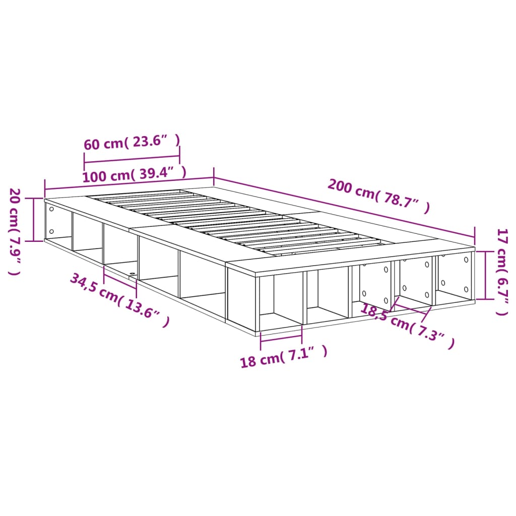 vidaXL Bed Frame without Mattress Brown Oak 100x200 cm