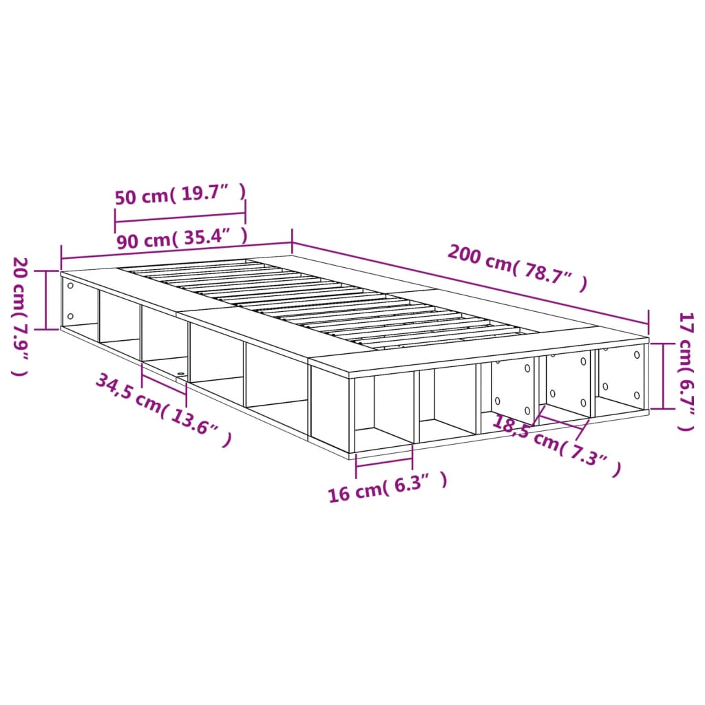 vidaXL Bed Frame without Mattress White 90x200 cm