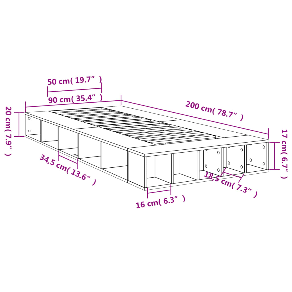 vidaXL Bed Frame without Mattress Sonoma Oak 90x200 cm