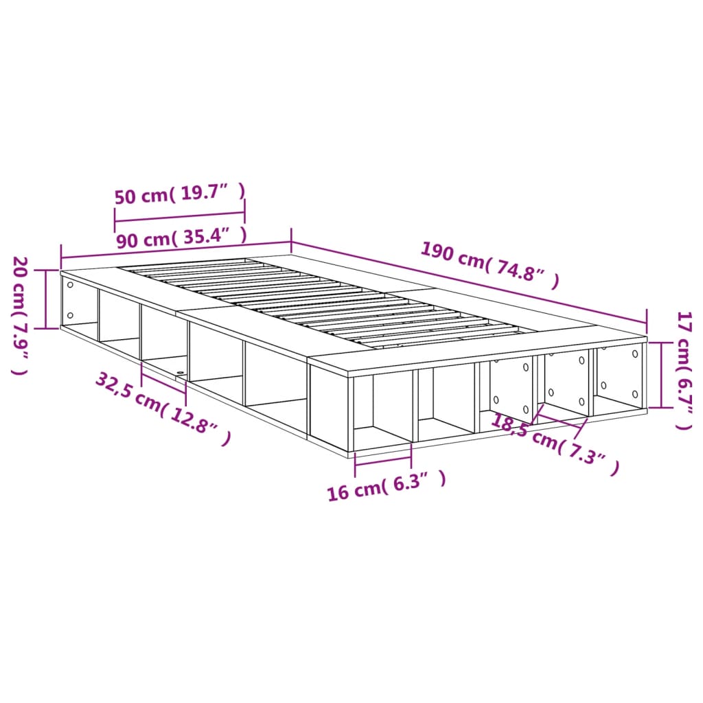 vidaXL Bed Frame without Mattress Black 90x190 cm Single