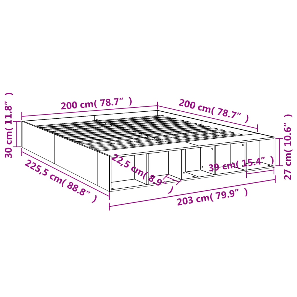 vidaXL Bed Frame without Mattress Concrete Grey 200x200 cm