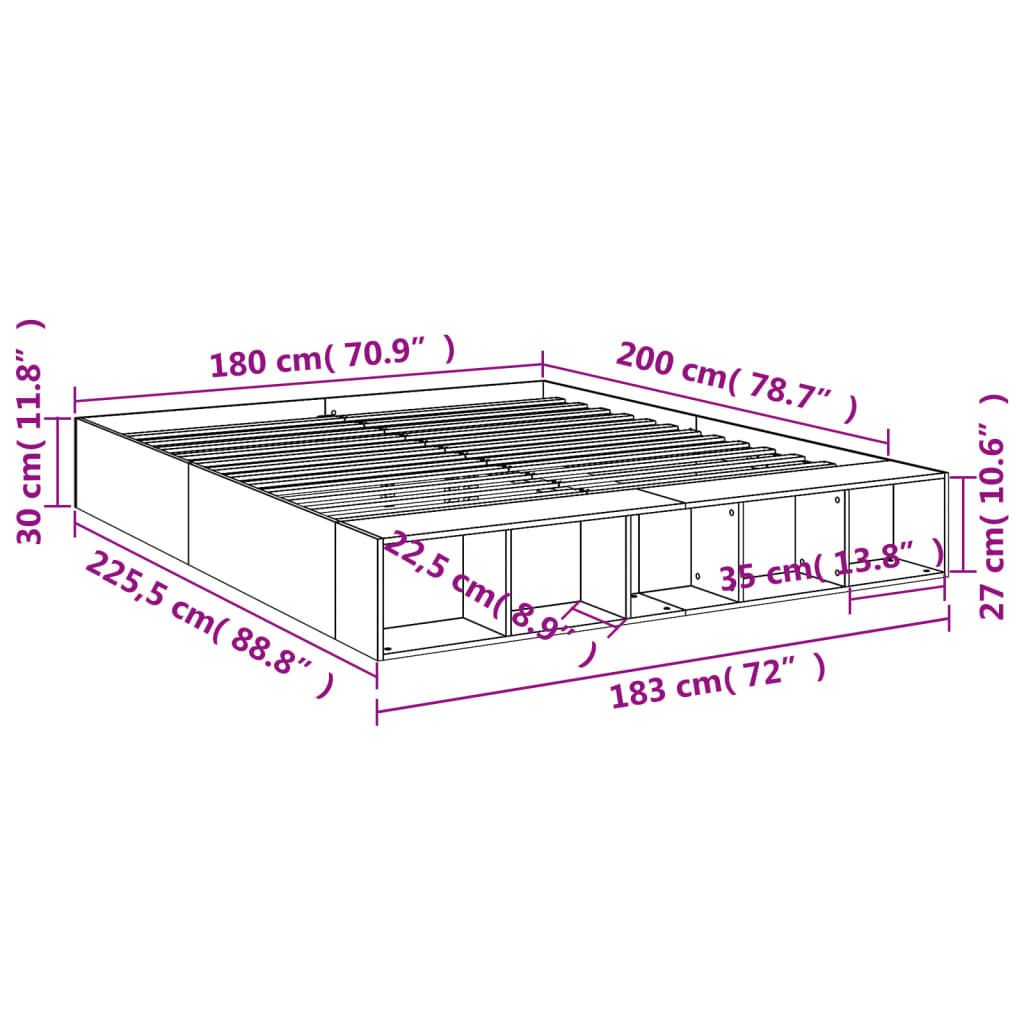 vidaXL Bed Frame without Mattress White 180x200 cm Super King