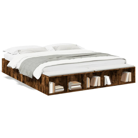 vidaXL Bed Frame without Mattress Smoked Oak 180x200 cm Super King