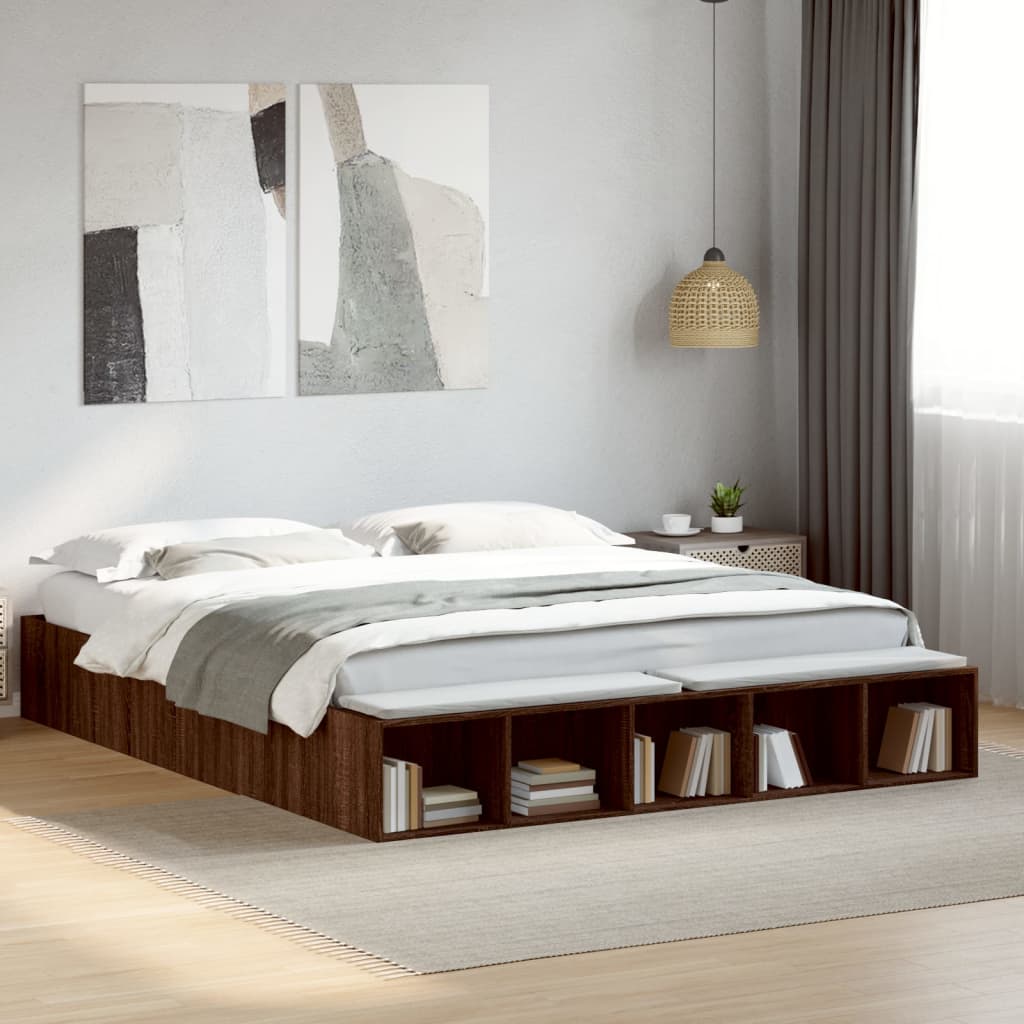 vidaXL Bed Frame without Mattress Brown Oak 180x200 cm Super King