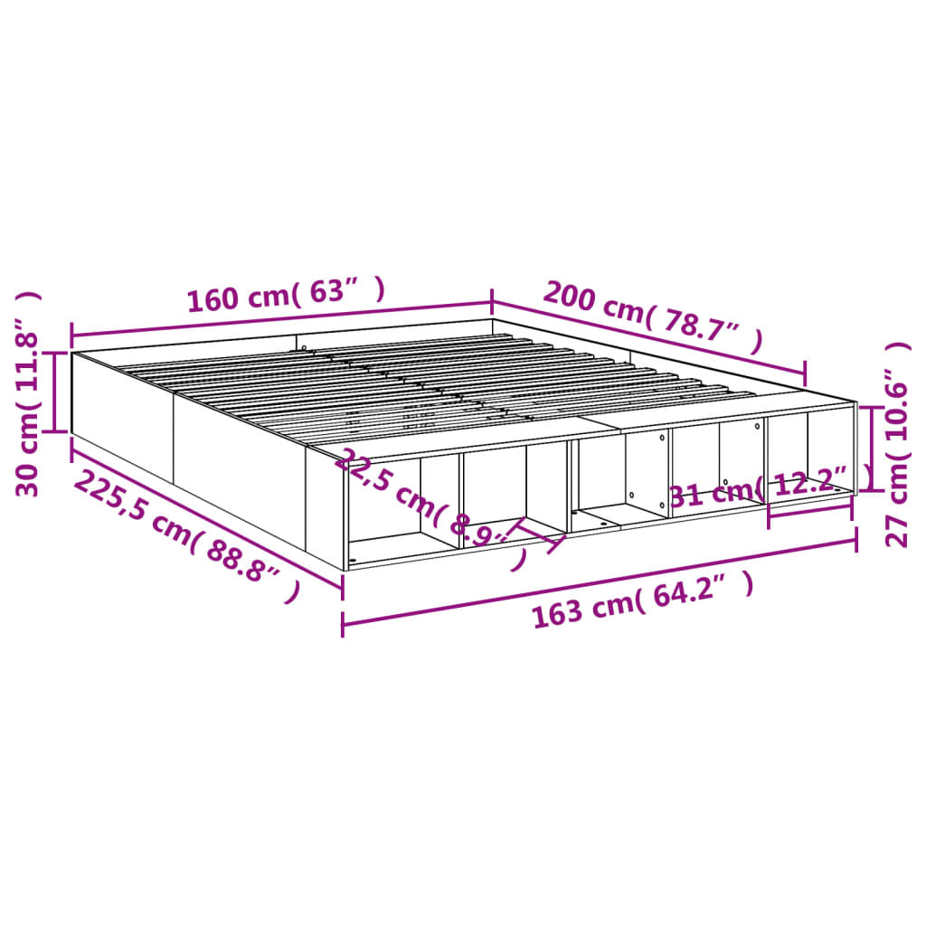 vidaXL Bed Frame without Mattress Sonoma Oak 160x200 cm