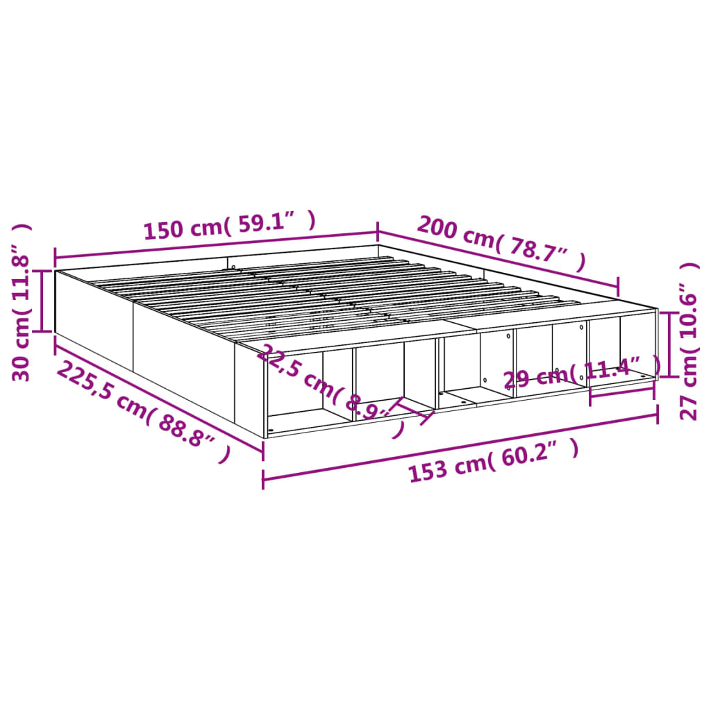 vidaXL Bed Frame without Mattress Black 150x200 cm King Size