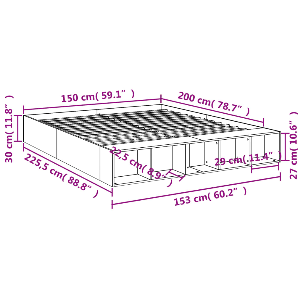 vidaXL Bed Frame without Mattress Sonoma Oak 150x200 cm King Size