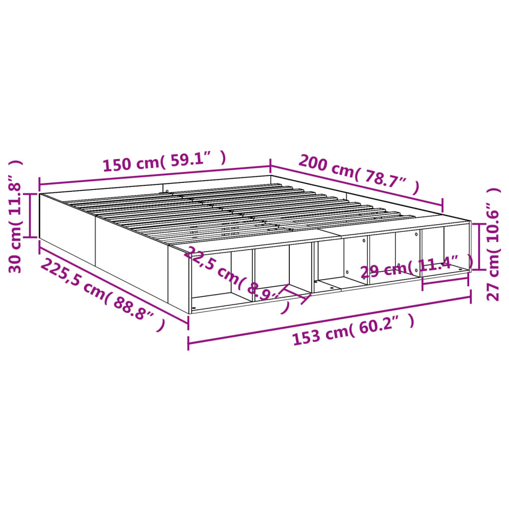 vidaXL Bed Frame without Mattress Brown Oak 150x200 cm King Size