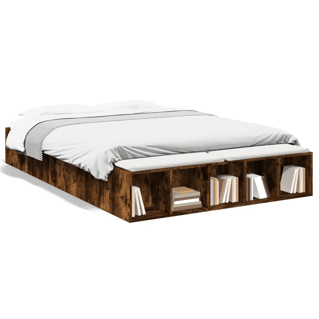 vidaXL Bed Frame without Mattress Smoked Oak 140x200 cm