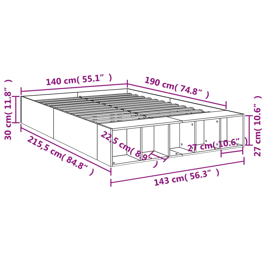 vidaXL Bed Frame without Mattress Black 140x190 cm