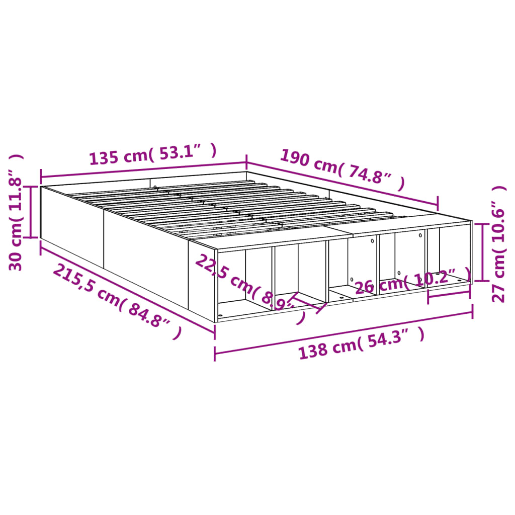 vidaXL Bed Frame without Mattress White 135x190 cm Double