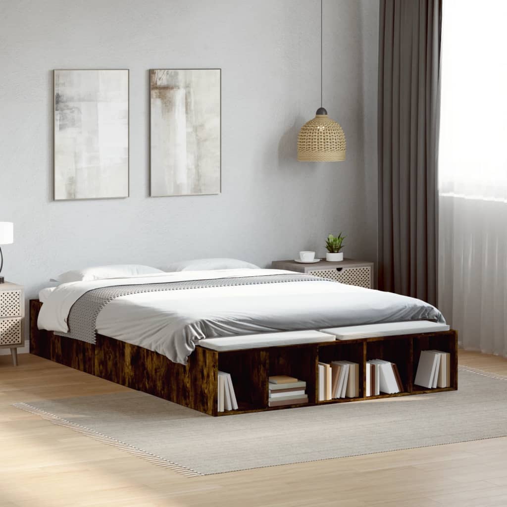 vidaXL Bed Frame without Mattress Smoked Oak 135x190 cm Double