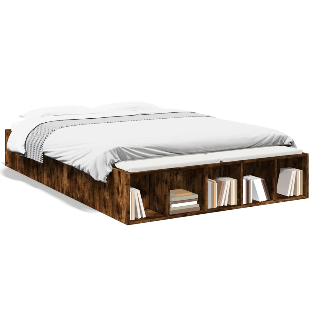 vidaXL Bed Frame without Mattress Smoked Oak 135x190 cm Double