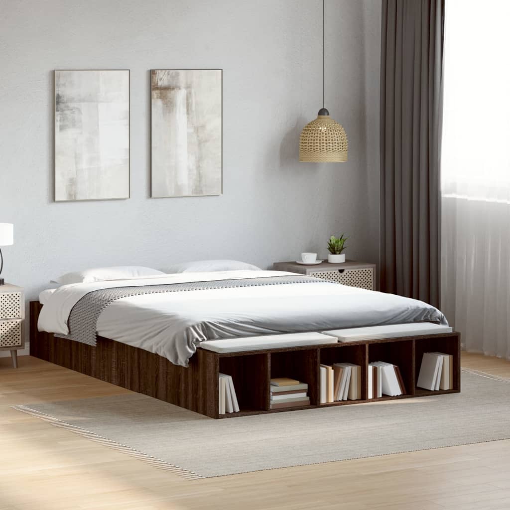 vidaXL Bed Frame without Mattress Brown Oak 135x190 cm Double