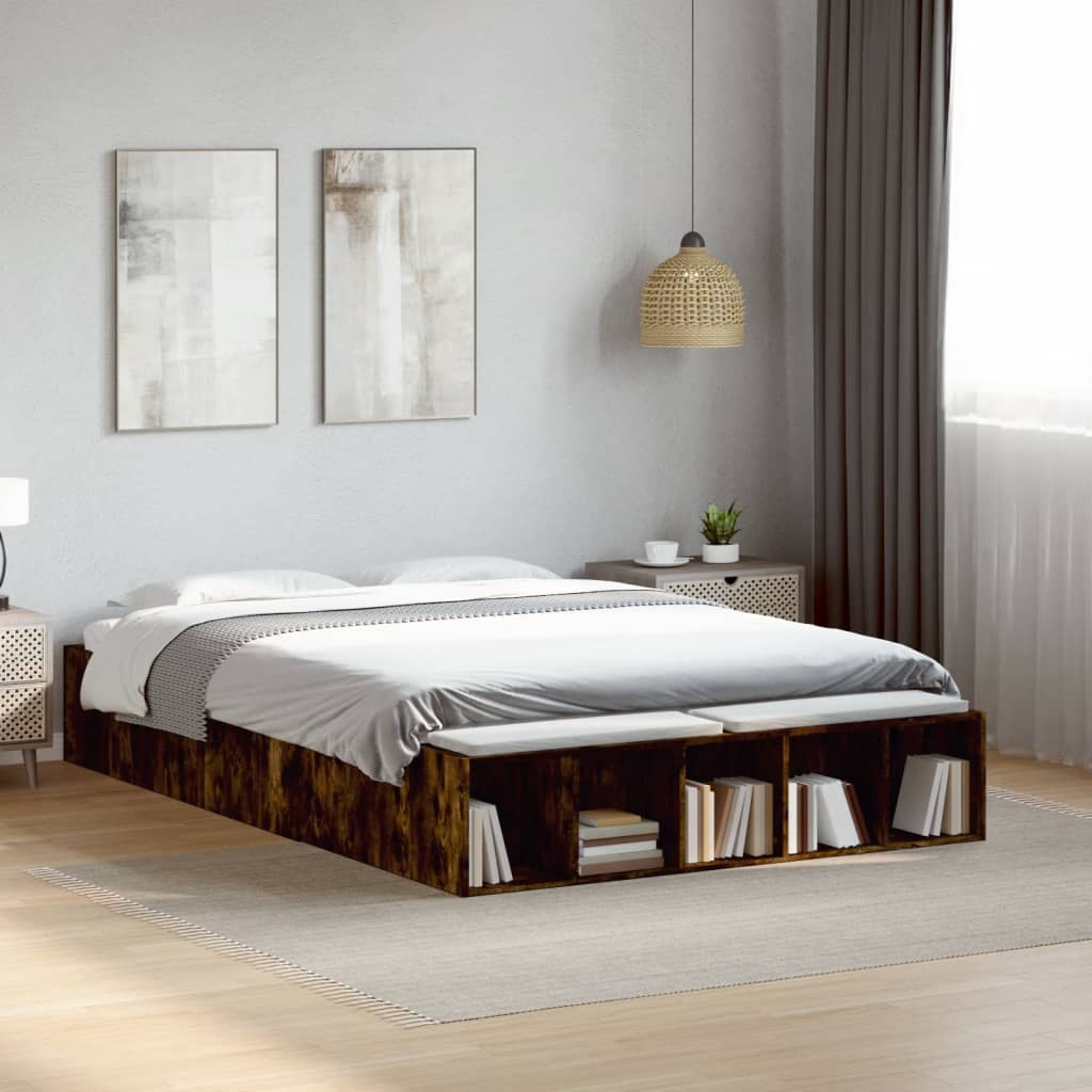 vidaXL Bed Frame without Mattress Smoked Oak 120x190 cm Small Double