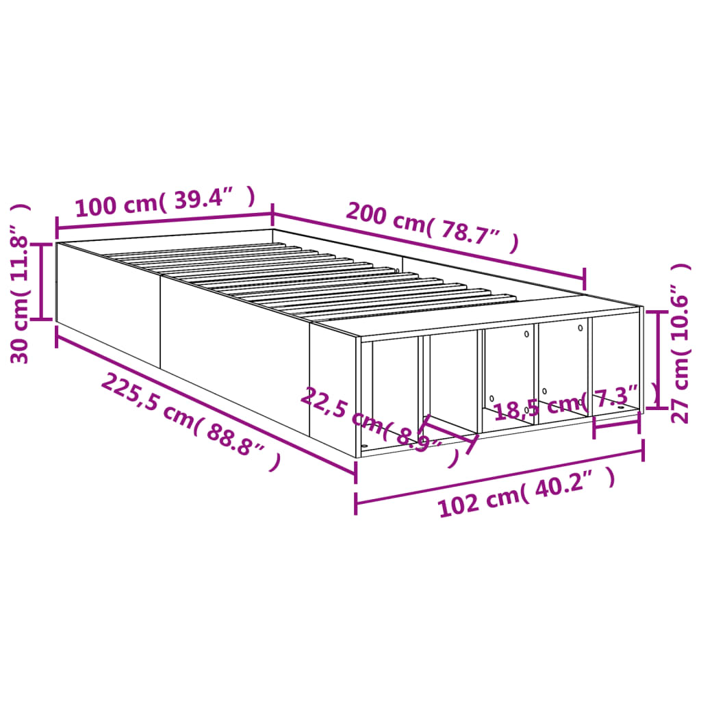 vidaXL Bed Frame without Mattress White 100x200 cm