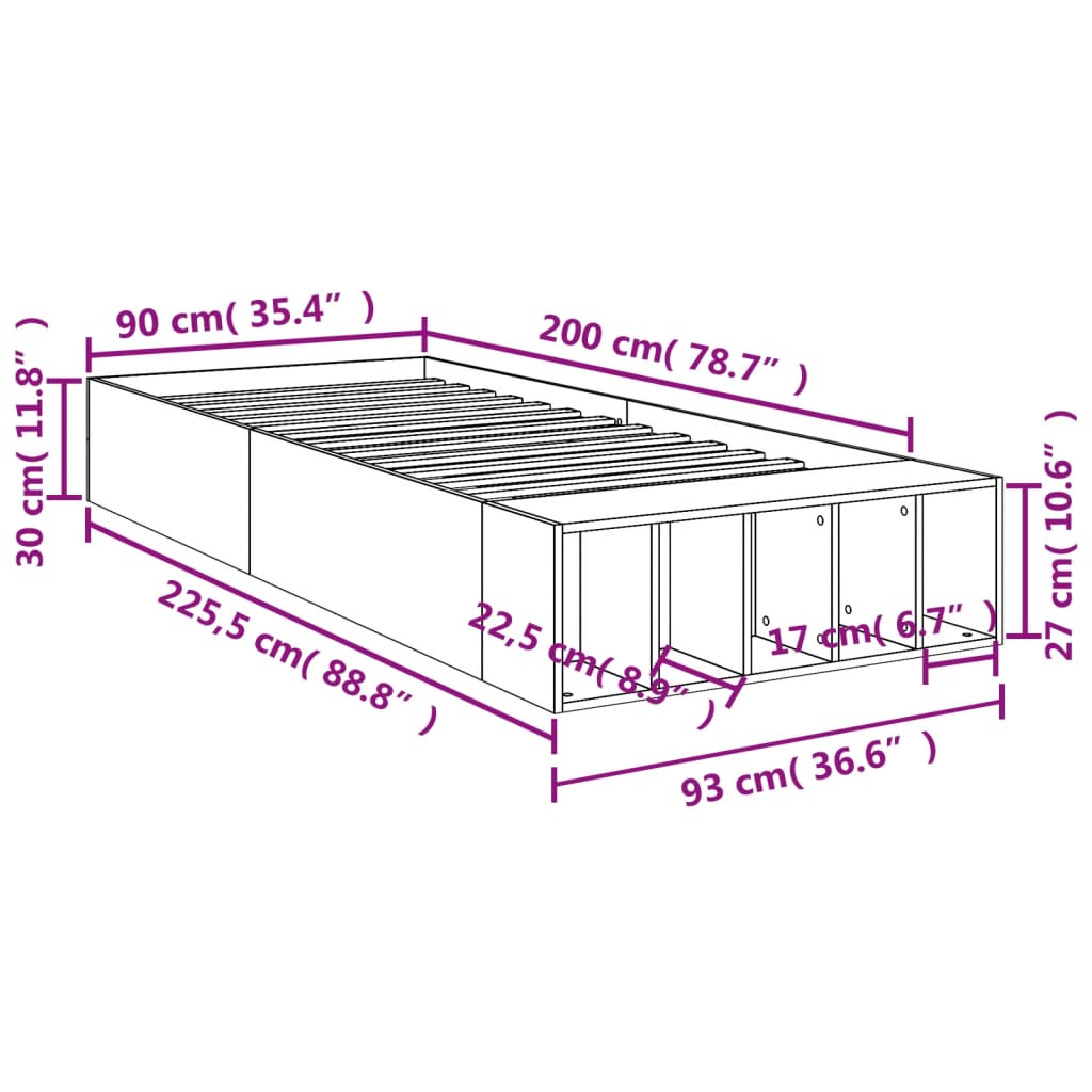 vidaXL Bed Frame without Mattress White 90x200 cm