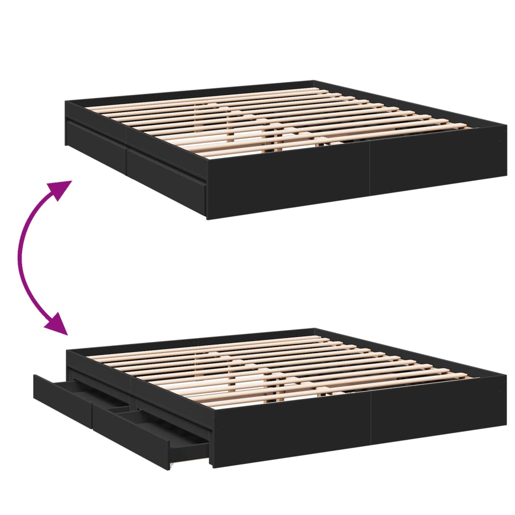 Bed Frame with Drawers without Mattress Black 200x200 cm