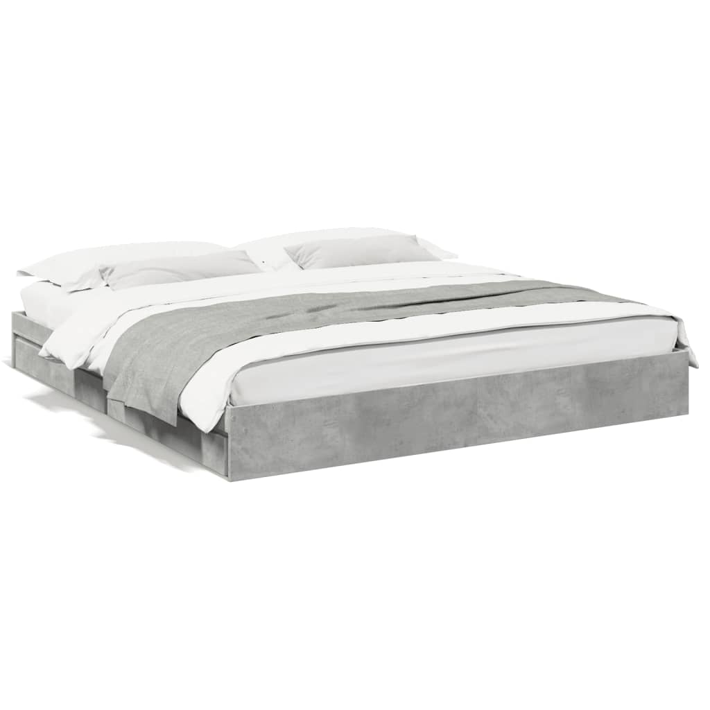 vidaXL Bed Frame with Drawers without Mattress Concrete Grey 200x200 cm