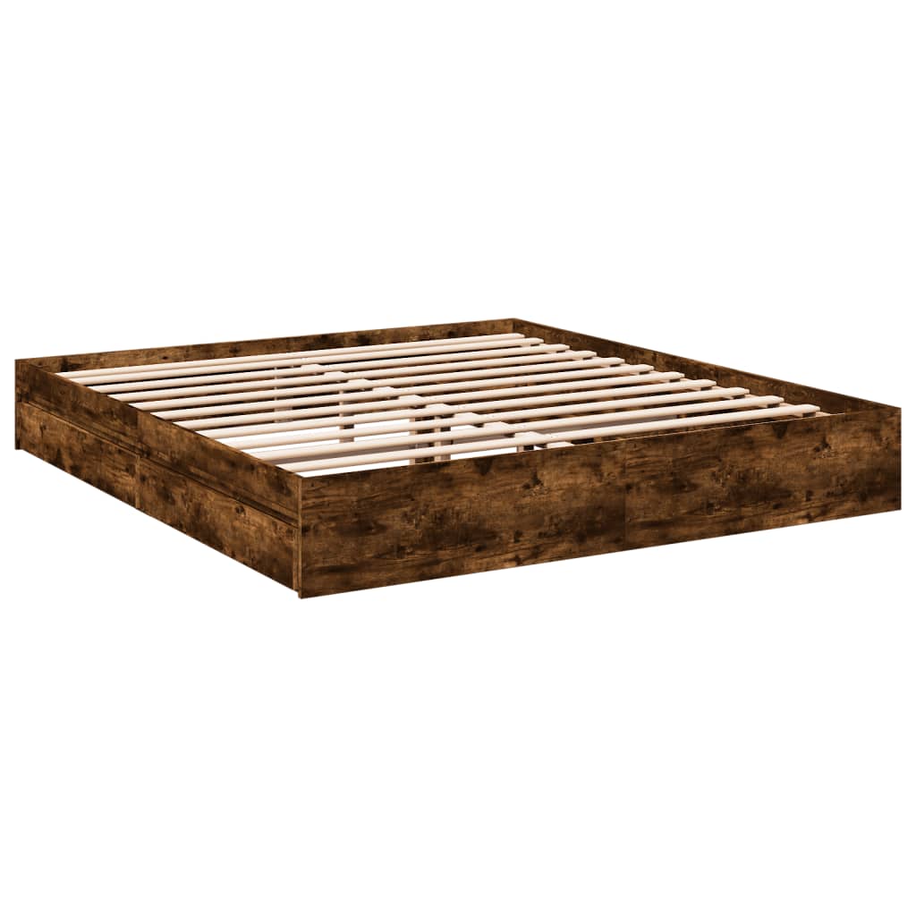 vidaXL Bed Frame with Drawers without Mattress Smoked Oak 200x200 cm