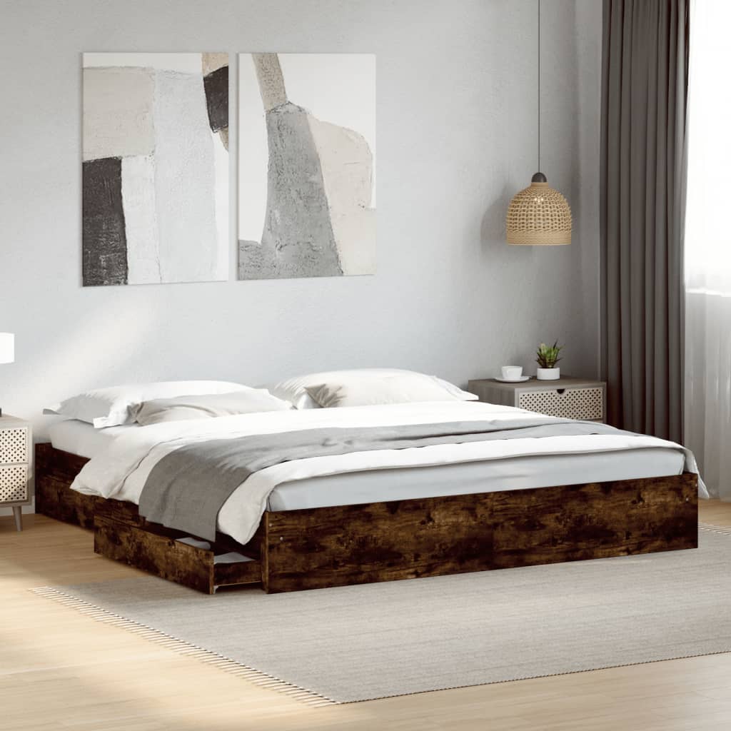 vidaXL Bed Frame with Drawers without Mattress Smoked Oak 200x200 cm